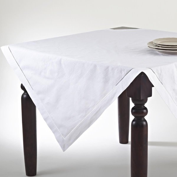Saro Lifestyle SARO 6100.W54S 54 in. Swiss Dot Square Hemstitched Topper Tablecloth - White 6100.W54S